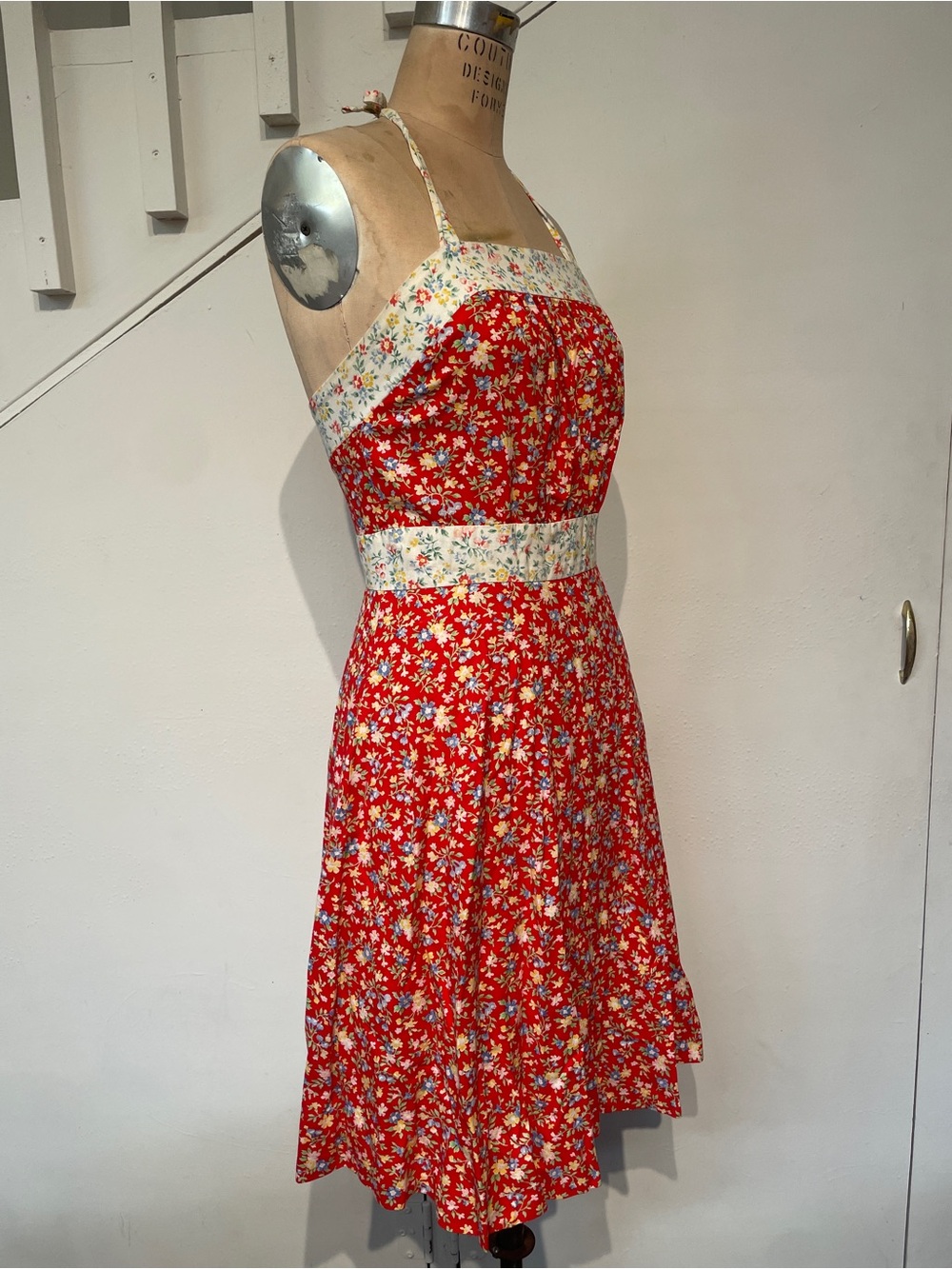 Adorable 70s calico cotton halter sundress XS S festival vintage 4 6 mini dress - Picture 3 of 6